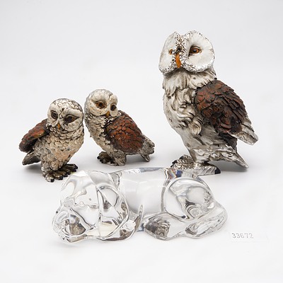 Three Owl Ornaments and a Crystal Dog (4)
