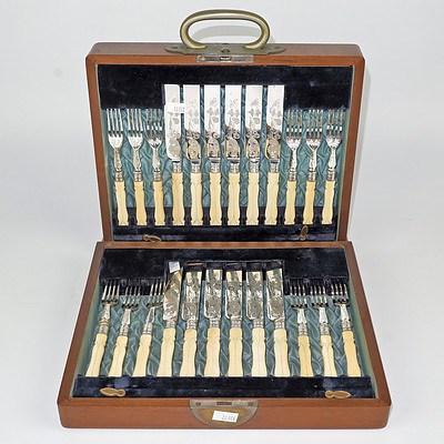 Fabulous Boxed Ivory and Silver Plated Flatware Setting for Twelve, L&W Birmingham