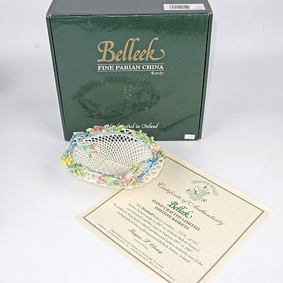 Limited Edition Boxed Belleek Basket, Celebrating 150 Years, 324/350