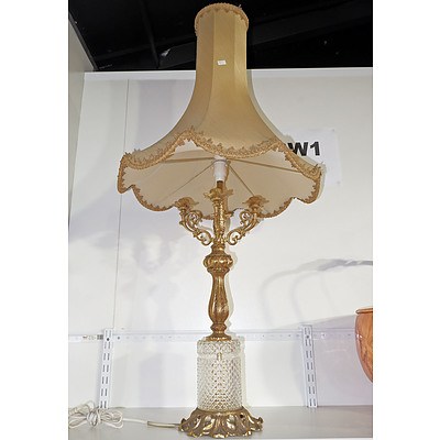 Vintage Moulded Glass and Painted Metal Table Lamp