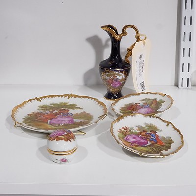 Limoges Display Plate, Two Small Plates, Egg Shaped Trinket Box and a Small Urn
