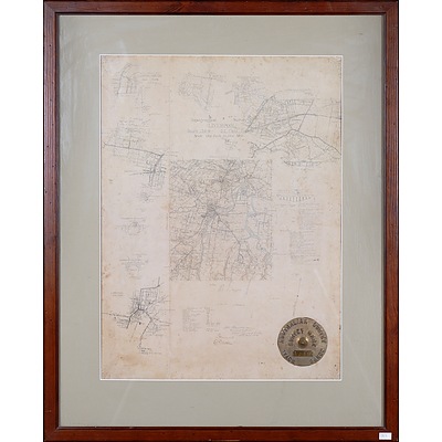 A Framed Reproduction of the Original Topographical Survey of Liverpool, Including Villawood, East Hills, Chipping Norton & Abbotsbury