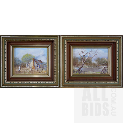 A Pair of John Burrowes Landscape Oil Paintings, each 9 x 11 cm