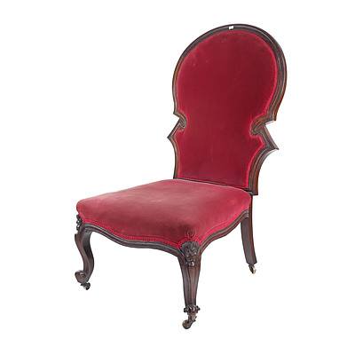 Victorian Rosewood Salon Chair in Red Velvet Upholstry