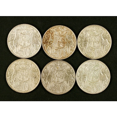 Australia Silver 1966 50 Cent Coins (x6)