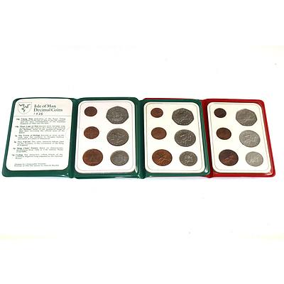 3x Isle of Man Year Coin Sets 1975 1976 1977