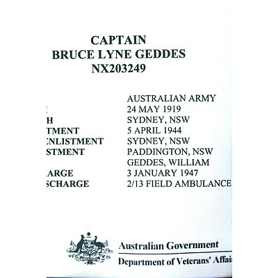 WW2 Australian Returned From Active Service Badge - CAPT B.L. Geddes