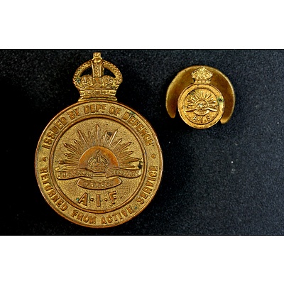 WW1 Australian Discharged Returned Soldiers Badge and Scarce Miniature Badge