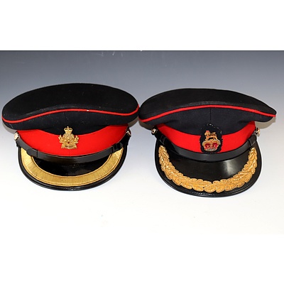 2x Senior Officers Ceremonial Uniform Peaked Caps with Badges