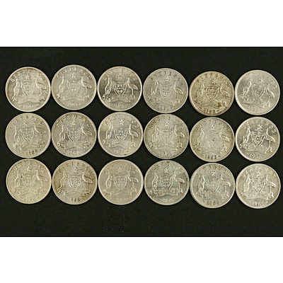 Australia Post-1945 Silver Sixpence Coins (x18)