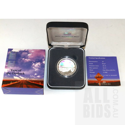 2002 $5 Silver Proof Coiin - Finale Holographic - Year of the Outback