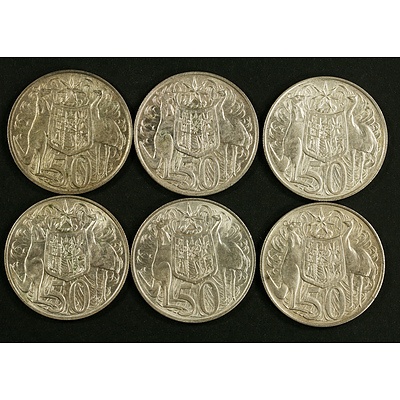 Australia Silver 1966 50 Cent Coins (x6)