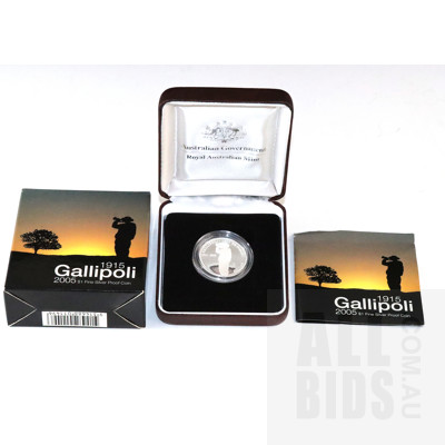 2005 $1 Silver Proof Coin - 90th Anniv of Gallipoli