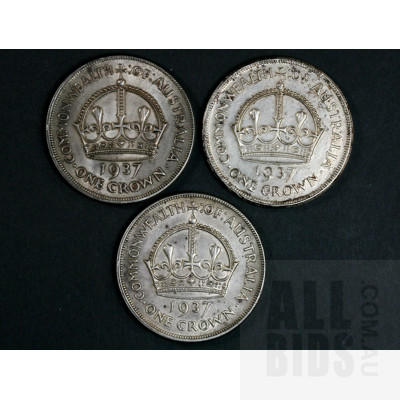 3x 1937 Australian Crown Silver Coins