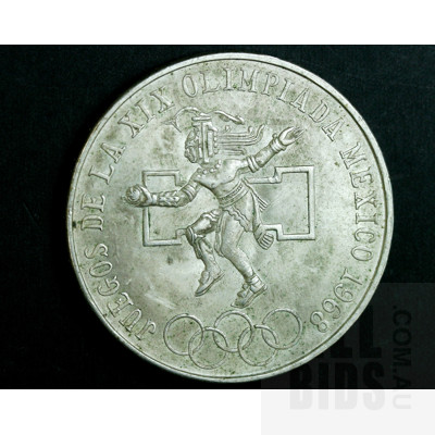 1968 Mexico 25 Pesos Silver Coin - 19th Summer Olympics