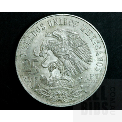 1968 Mexico 25 Pesos Silver Coin - 19th Summer Olympics