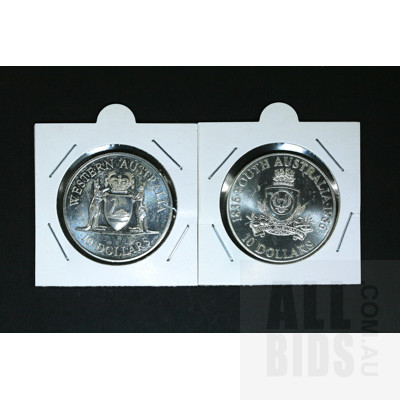 2x $10 Silver UNC Coin - State Series - SA & WA
