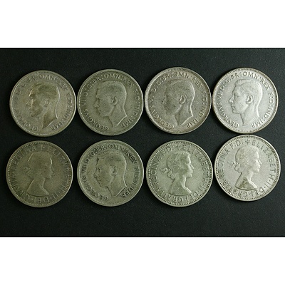 Australia Post-1945 Silver Florin Coins (x8)