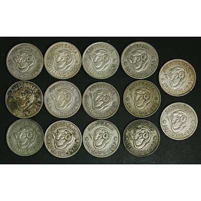 Australia Post-1945 Silver Shilling Coins (x14)