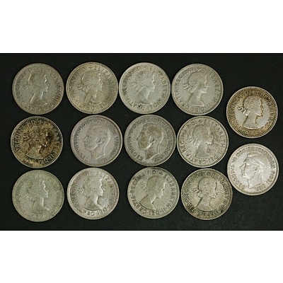 Australia Post-1945 Silver Shilling Coins (x14)