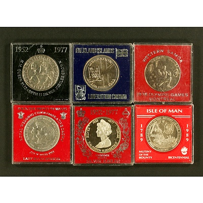 6 Crown-sized Commemorative Coins - UK Falklands Samoa