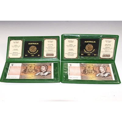 2x Last One Dollar Note First One Dollar Coin Sets
