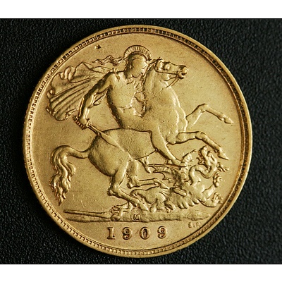1909 M Gold Half Sovereign Coin King Edward VII 22ct gold