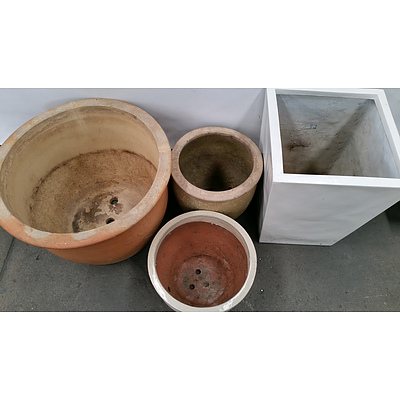 Four Decorative Garden Pots - Three Glazed Terracotta, One Fiberglass
