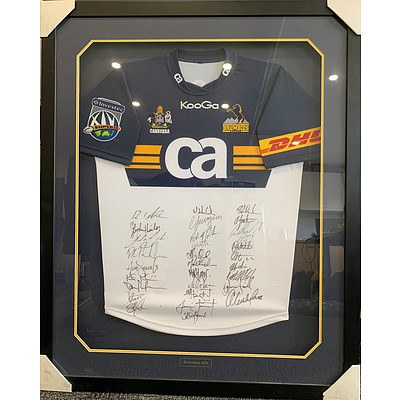 Framed 2011 CA Brumbies Jersey with 29 Signatures