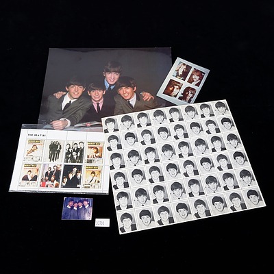 Beatles Stamp Block and Various Other Beatles Ephemera