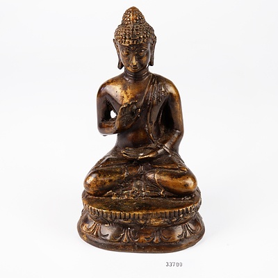 Bronzed Cast Brass Figure of Buddha Shakyamuni on Lotus Base