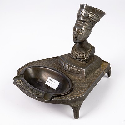 Antique Egyptian Themed Cast Metal Figural Ashtray