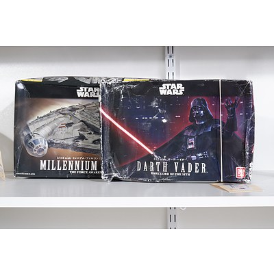 Ban Dai 1/144 Star Wars Millennium Falcon Model Kit and 1/12 Darth Vader Model Kit - Both Unused in Original Boxes (2)
