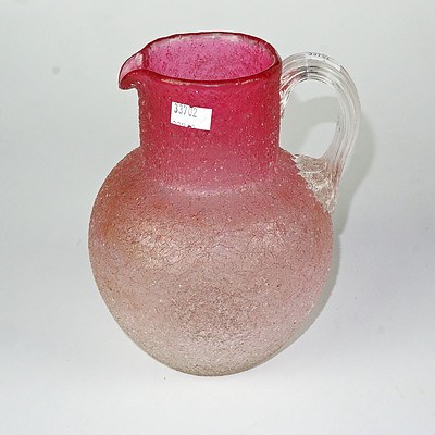 Victorian Ruby Glass Pitcher with Cracked Ice Finish