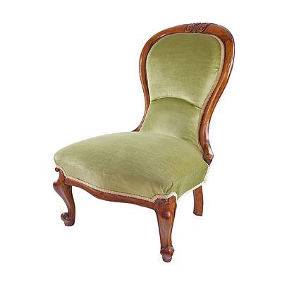 Victorian Mahogany Nursing Chair in Green Velour Upholstery