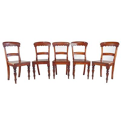 Set of Five Antique Beech Rail Back Dining Chairs - Marked W. Silvey