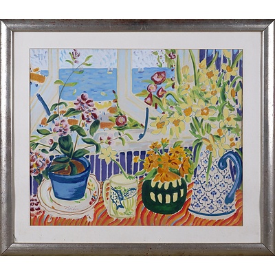 Harry Beiber (20th Century), Flowers by the Window, Gouache