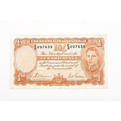 Australian 1939 Sheehan/ McFarlane Ten Shilling Banknote, R12 E8097639