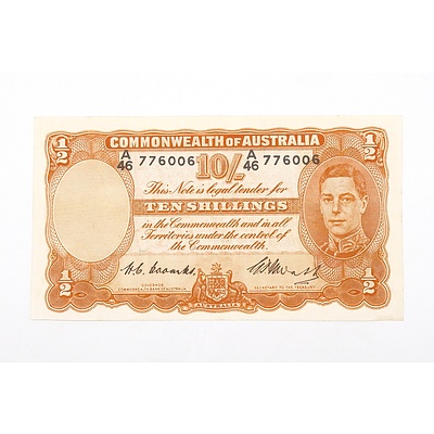 Australian 1949 Coombs/ Watt Ten Shilling Banknote, R14 A46776006