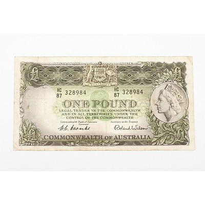 Australian 1953 Coombs/ Wilson One Pound Banknote, R32 HC87328984