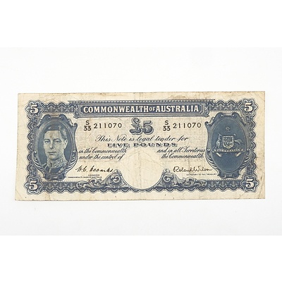 Australian 1952 Coombs/ Wilson Five Pound Banknote, R48 S33211070