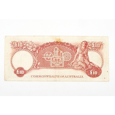 Australian 1960 Coombs/ Wilson Ten Pound Banknote, R63 WA41431507