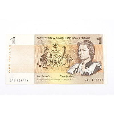 Australian STAR NOTE 1966 Coombs/ Wilson One Dollar Star Replacement Banknote, R71S ZAE16378