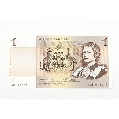 Australian 1976 Knight/ Wheeler One Dollar Banknote, R76c CJL058286