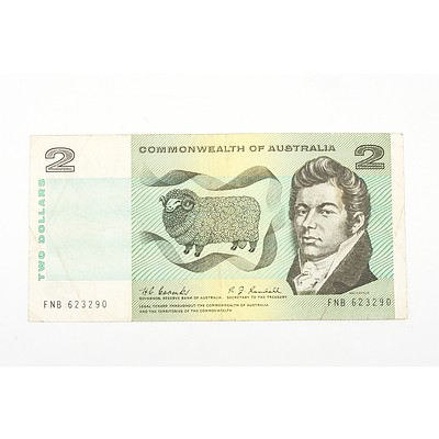 Australian 1968 Coombs/ Randall Two Dollar Banknote, R82 FNB623290