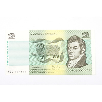 Australian 1983 Johnston/ Stone Two Dollar Banknote, R88 KGE774653