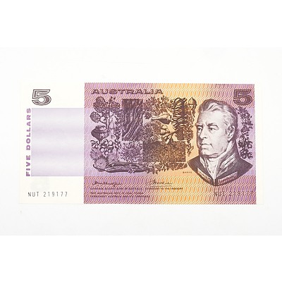 Australian 1976 Knight/ Wheeler Five Dollar Banknote, R206a NUT219177