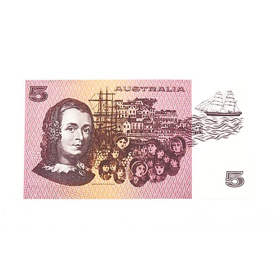 Australian 1976 Knight/ Wheeler Five Dollar Banknote, R206a NUT219177