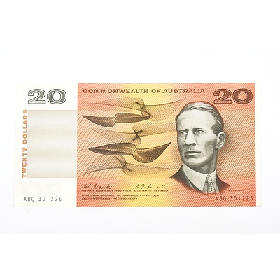 Australian 1967 Coombs/ Randall Twenty Dollar Banknote, R402f XBQ301226