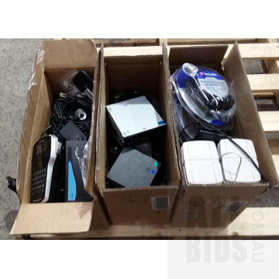 Assorted Lot of Headsets, CD Drives, Lable Makers ect.
